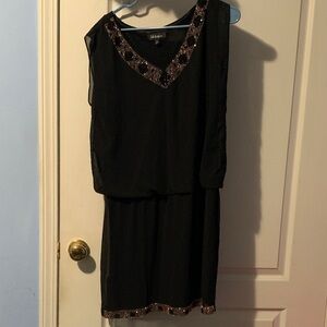 S.L. Fashions Black One Shoulder Dress with Gold Accents